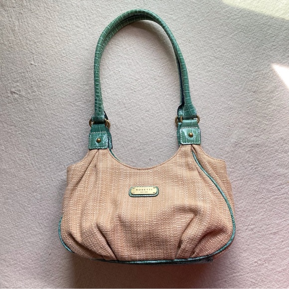 Rosetti “New York” Natural Woven & Teal Faux Leather Trim Handbag like new - Picture 1 of 11